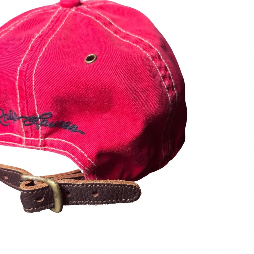 Polo Ralph Lauren Baseball Hat Cap Red USA Flag Emboidered Leather Strap